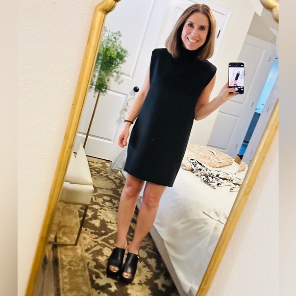 Zara LBD! Shoulder padded! High neck!Small cap sleeves! Tapered shape! Back zip - Picture 1 of 6